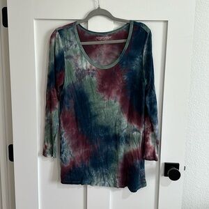 Soft Surroundings Women's M  Long Sleeve Asymmetrical Top Jewel Tone Tie Dye